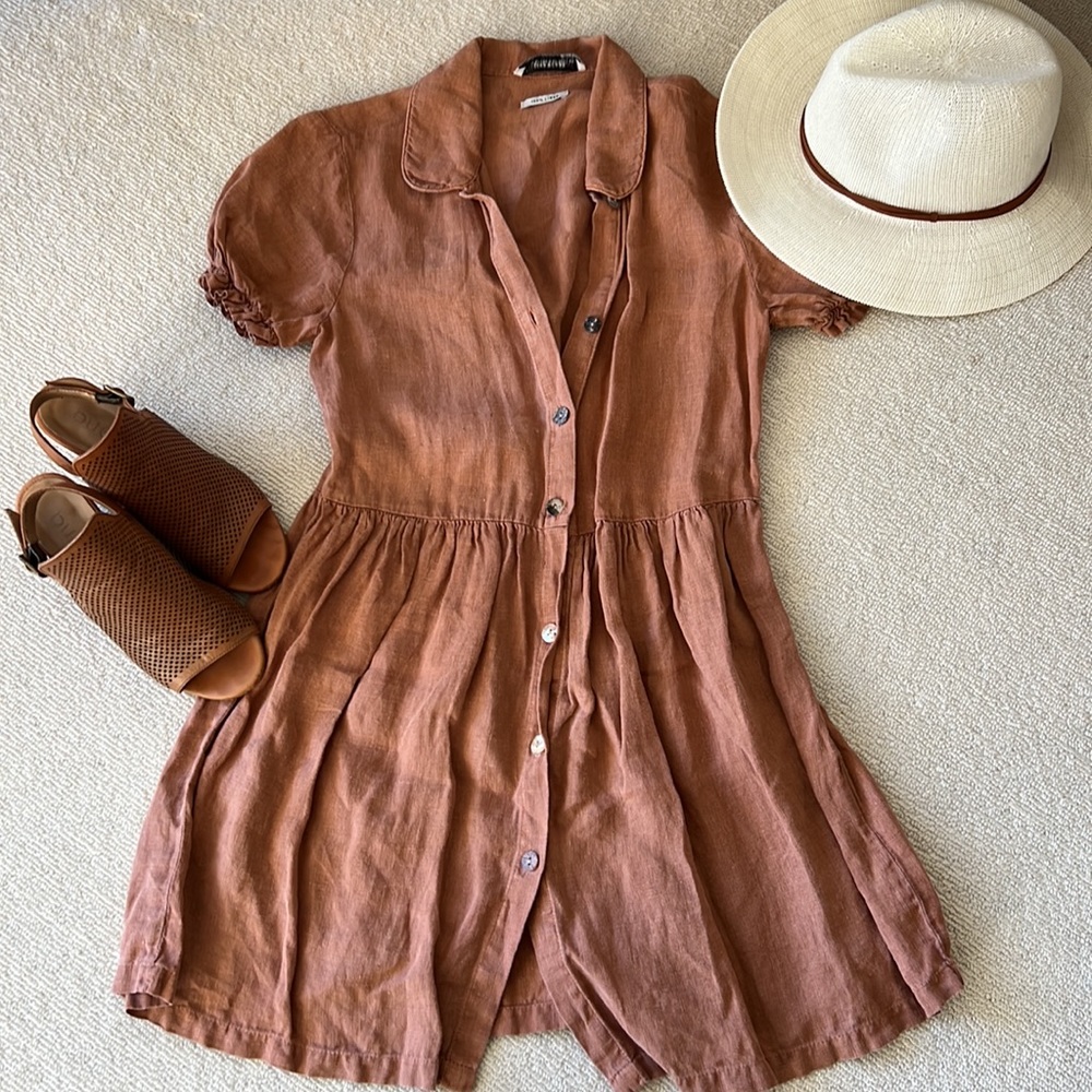 ZARA Premium Denim Collection, 100% Linen midi dress, XS